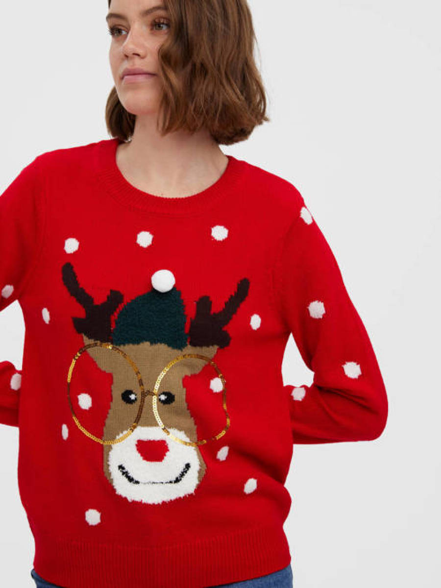 VERO MODA kersttrui VMTINSEL donkerrood
