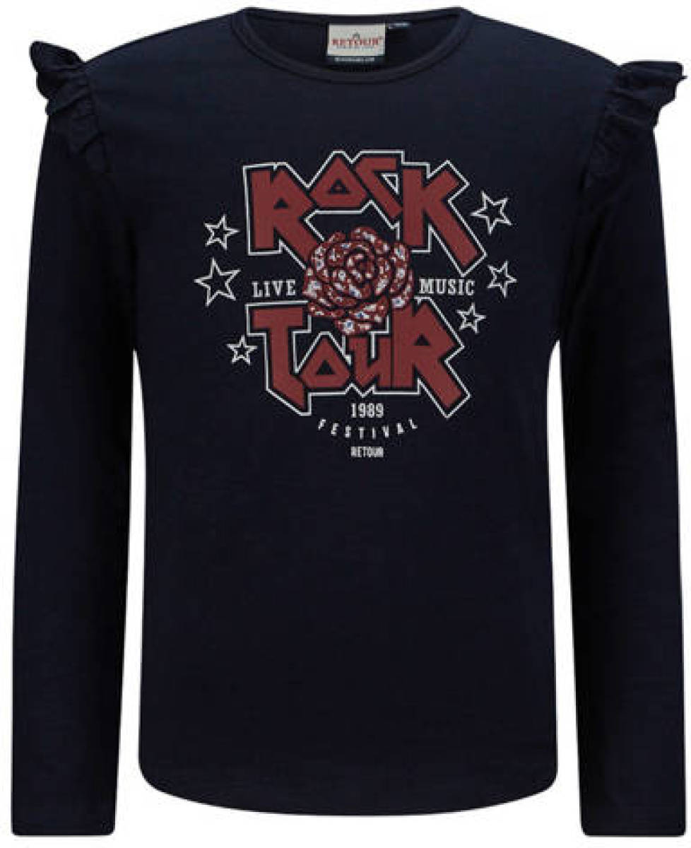 Retour Denim longsleeve met printopdruk en ruches marine