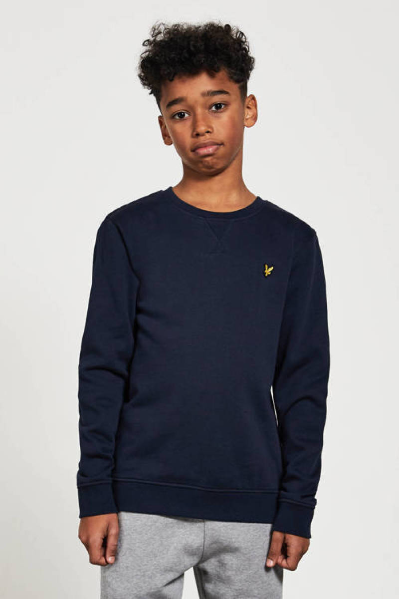 Lyle & Scott sweater met borduursels donkerblauw