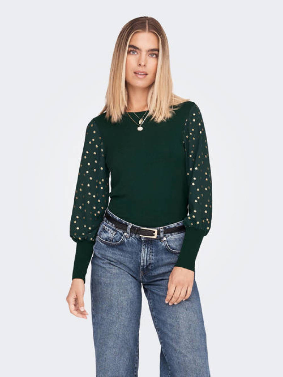 Only top ONLJUNABELLE met printopdruk donkergroen/goud
