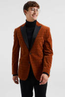 WE Fashion fluwelen slim fit colbert met all over print brique