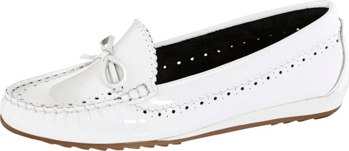 Mocassin met karakteristieke mocassinnaad Liva Loop Wit/Lakleer