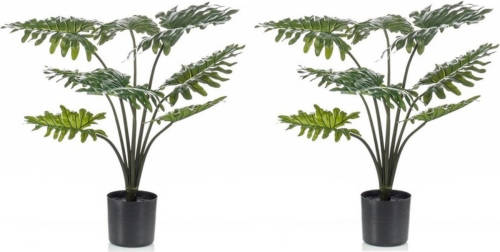Shoppartners 2x Groene Philodendron Kunstplant 60 Cm In Zwarte Pot - Kunstplanten/nepplanten