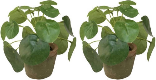 Shoppartners 2x Kunstplanten Pilea Groen In Pot 13 Cm - Kunstplanten