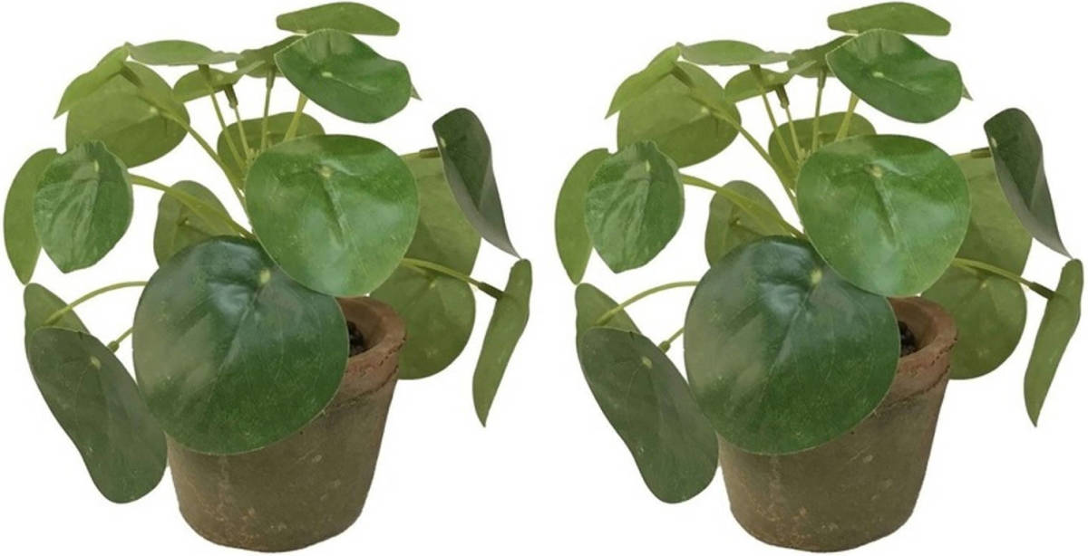 Shoppartners 2x Kunstplanten Pilea Groen In Pot 13 Cm - Kunstplanten