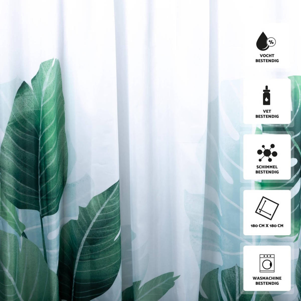 RX Goods Rx Goods Tropisch Jungle Douchegordijn Met 12 Gordijn Ringen - 180 Cm X 180 Cm - Waterafstotend - Polyester