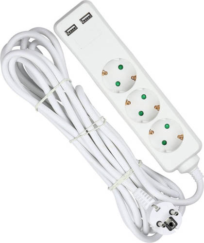 V-tac Vt-1124-5 Stekkerdoos Met 2x Usb - 5 Meter - Wit