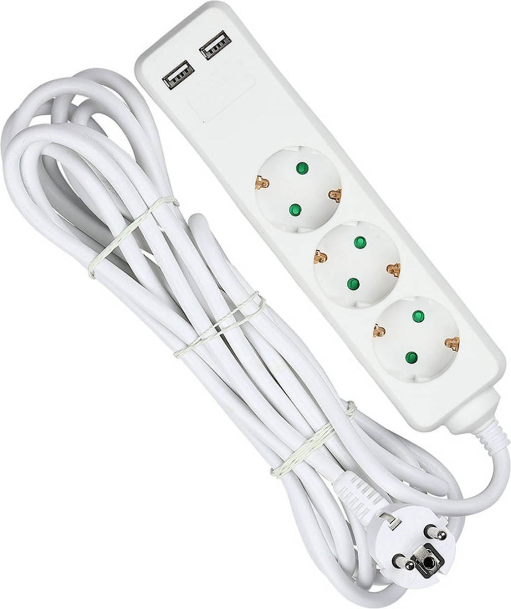 V-tac Vt-1124-5 Stekkerdoos Met 2x Usb - 5 Meter - Wit