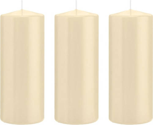 Trend Candles 3x Cremewitte Cilinderkaarsen/stompkaarsen 8x20 Cm 119 Branduren - Stompkaarsen