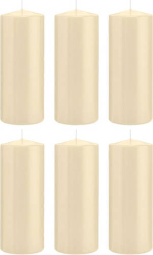 Trend Candles 6x Cremewitte Cilinderkaarsen/stompkaarsen 8x20 Cm 119 Branduren - Stompkaarsen