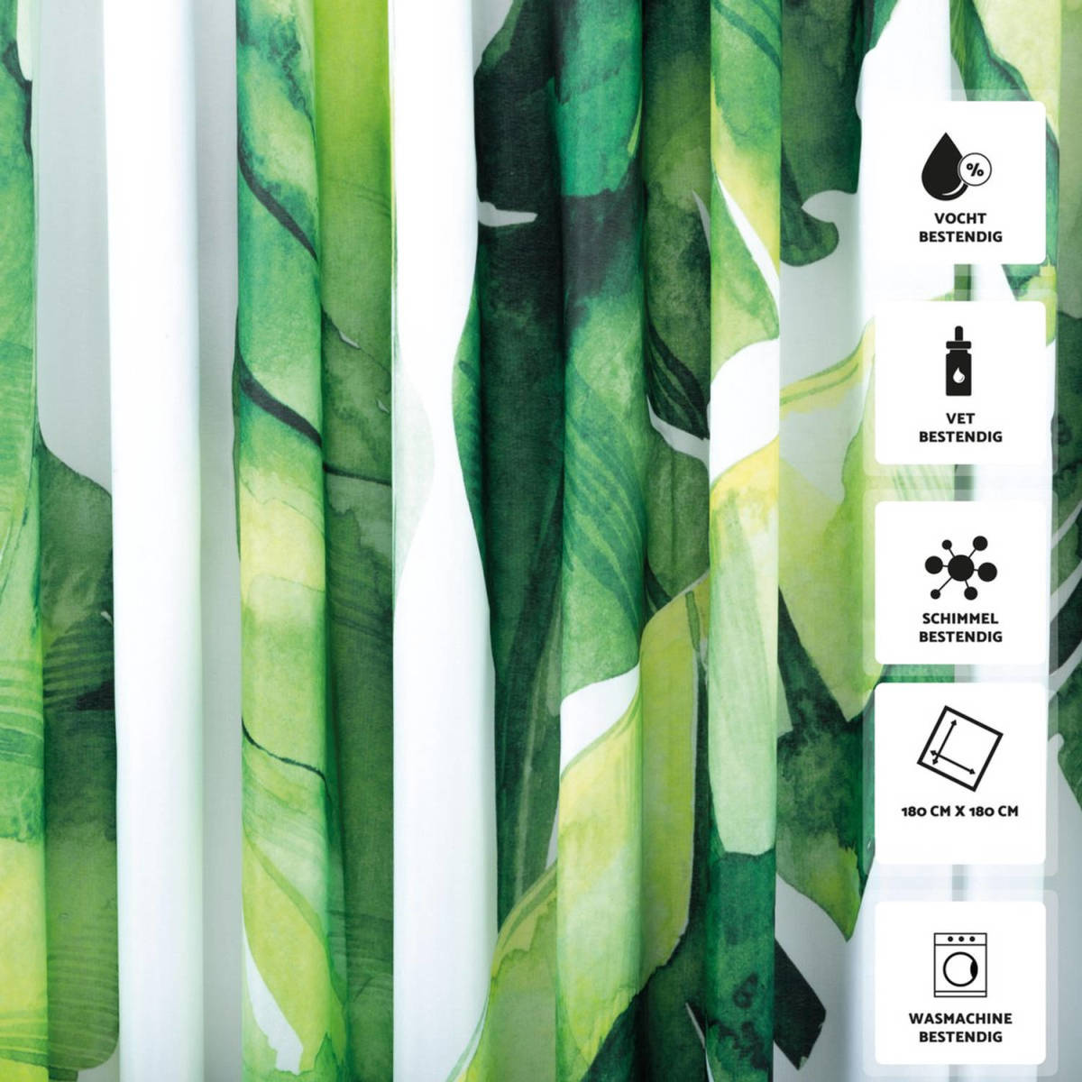 RX Goods Rx Goods® Tropisch Jungle Douchegordijn - 180x180cm - Incl. 12 Ringen - Waterafstotend - Polyester