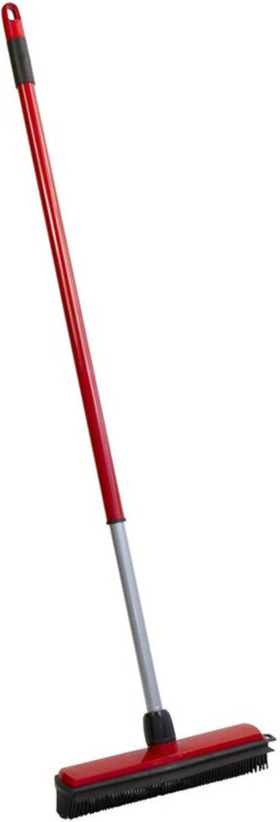 Shoppartners Rubberen Bezem / Kappersbezem Rood Met Telescoopsteel 30 Cm - Schoonmaakartikelen / Bezems