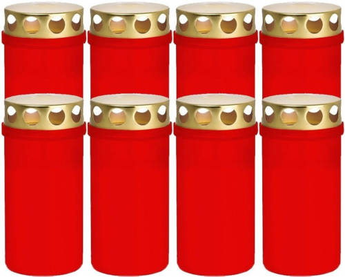 Trend Candles 8x Rode Grafkaarsen/gedenklichten Met Deksel 6 X 12,6 Cm 2 Dagen - Stompkaarsen