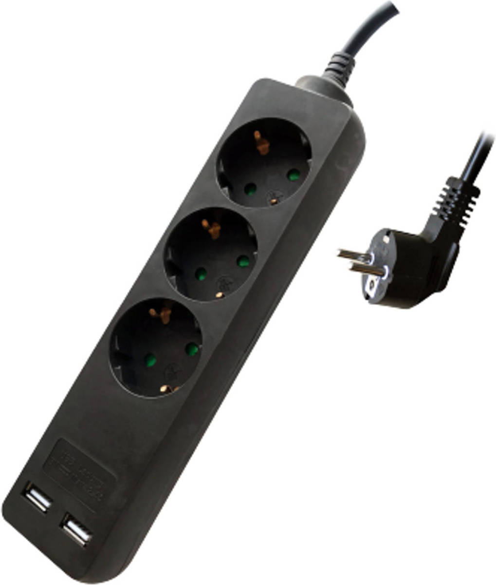 V-tac Vt-1125-2 Stekkerdoos Met 2x Usb - 1,5 Meter - Zwart