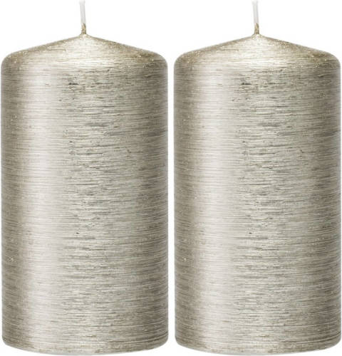 Trend Candles 2x Zilveren Cilinderkaars/stompkaars 7 X 13 Cm 25 Branduren - Stompkaarsen