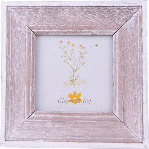 Clayre & Eef Fotolijst 7x7 Cm Bruin Wit Hout Vierkant Fotokader Wissellijst Foto Frame Bruin Fotokader Wissellijst