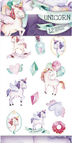 Pakhuis Funny Products Kindertattoos Unicorn 2 Junior Papier 12 Stuks