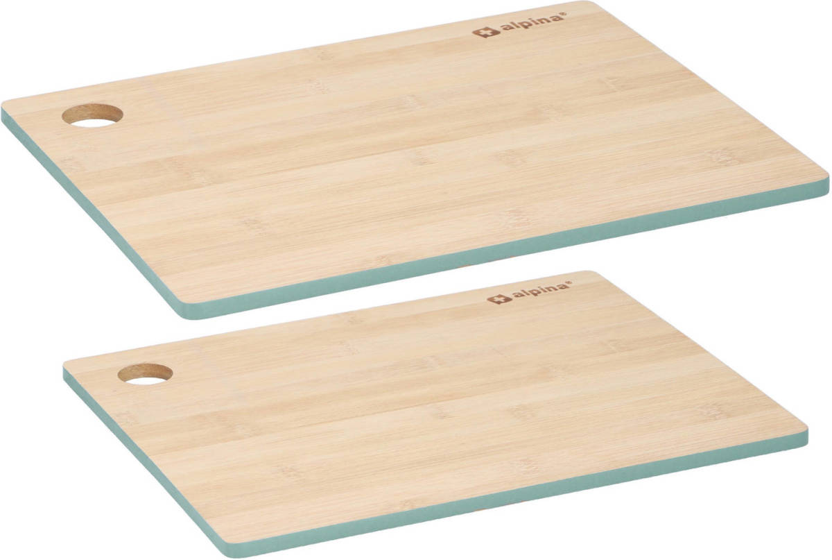 Alpina Set Van 2x Stuks Snijplanken Groene Rand 23 En 28 Cm Van Bamboe Hout - Snijplanken