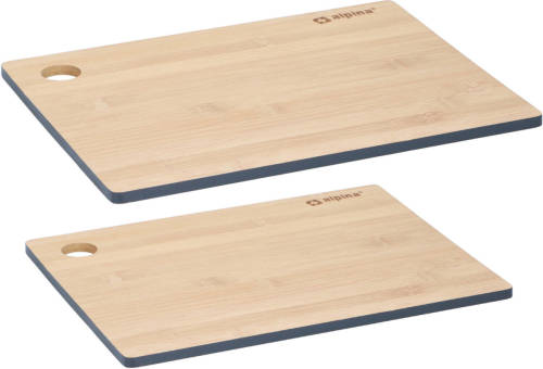 Alpina Set Van 2x Stuks Snijplanken Blauwe Rand 23 En 28 Cm Van Bamboe Hout - Snijplanken