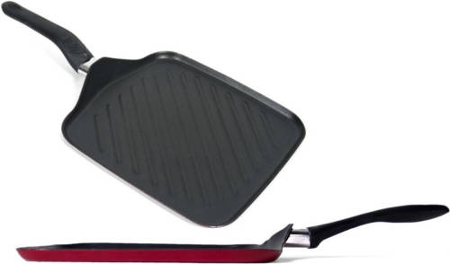 Shoppartners Set Van 2x Stuks Aluminium Grillpan Vierkant Met Anti-aanbak Laag 27,50 Cm - Grilpannen