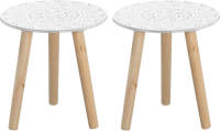 Cepewa Set Van 2x Stuks Bijzettafels Rond Hout Wit/naturel 30 X 30 Cm - Bijzettafels