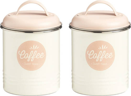 Zeller Set Van 2x Stuks Wit/roze Koffie Bewaar/voorraad Blik 11 X 16 Cm 2 Liter - Voorraadblikken