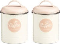 Zeller Set Van 2x Stuks Wit/roze Koffie Bewaar/voorraad Blik 11 X 16 Cm 2 Liter - Voorraadblikken