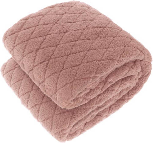 Unique Living Ezra Xl Fleece Plaid - Fleece Polyester - 220x240 Cm - Old Pink