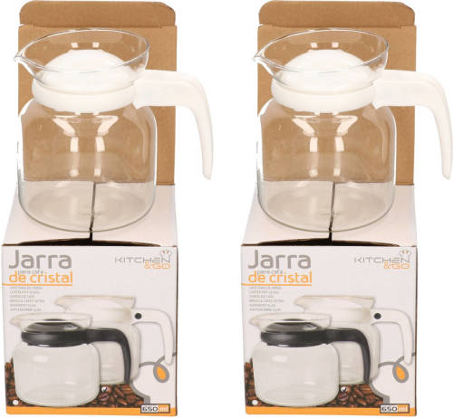 Gerim 2x Stuks Theepot/koffiepot Met Witte Deksel En Handvat 0,65 Liter - Theepotten
