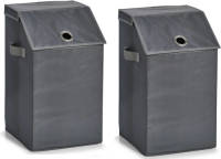 Shoppartners Set Van 2x Stuks Polyester Wasmand Antraciet Met Deksel 34 X 34 X 60 Cm - Wasmanden