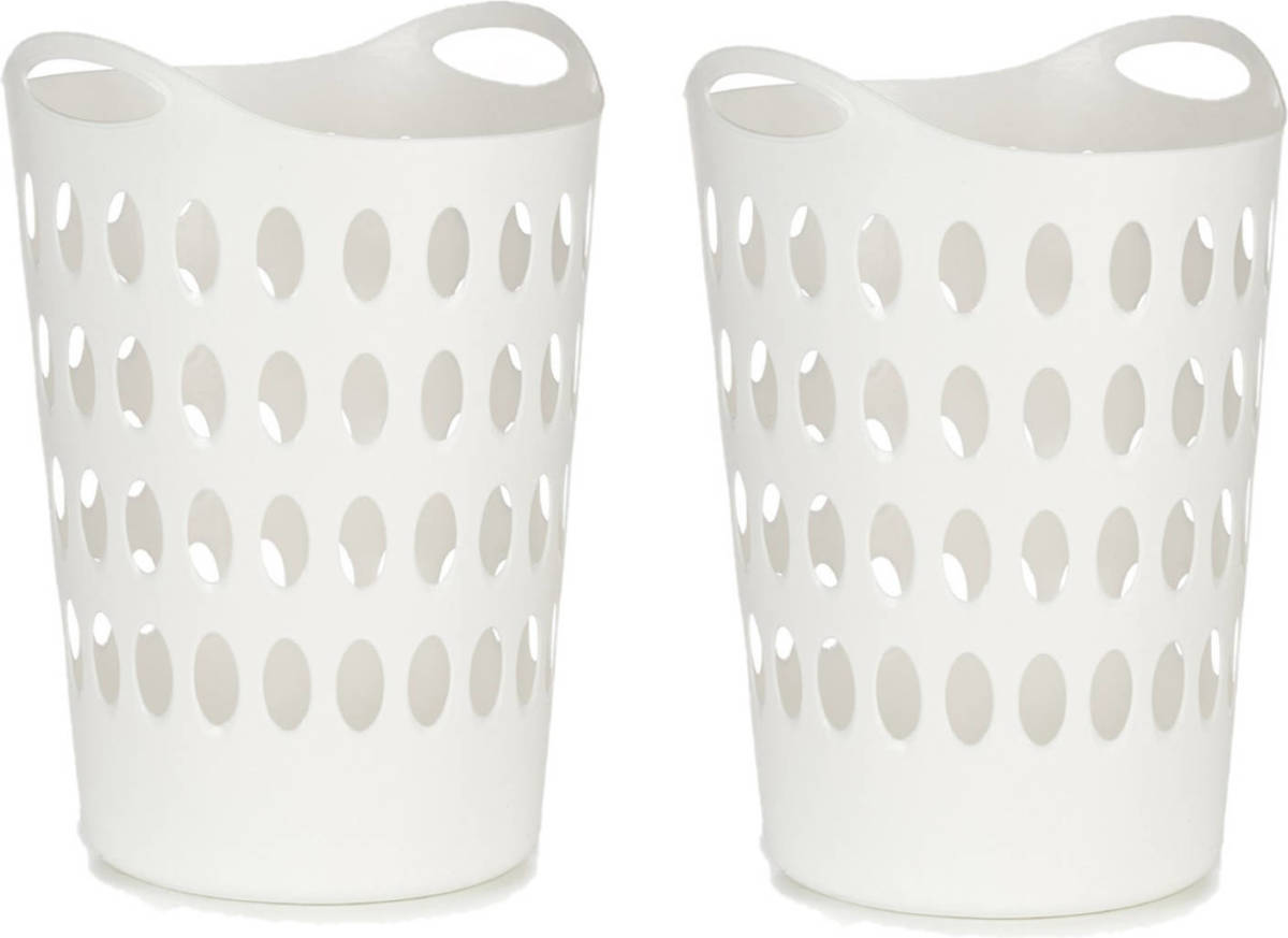 Shoppartners 2x Stuks Flexibele Wasmanden Rond Wit 50 Liter - Opbergmanden