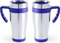 Shoppartners 2x Stuks Rvs Thermosbeker/warm Houd Koffiebeker Blauw 500 Ml - Thermosbeker