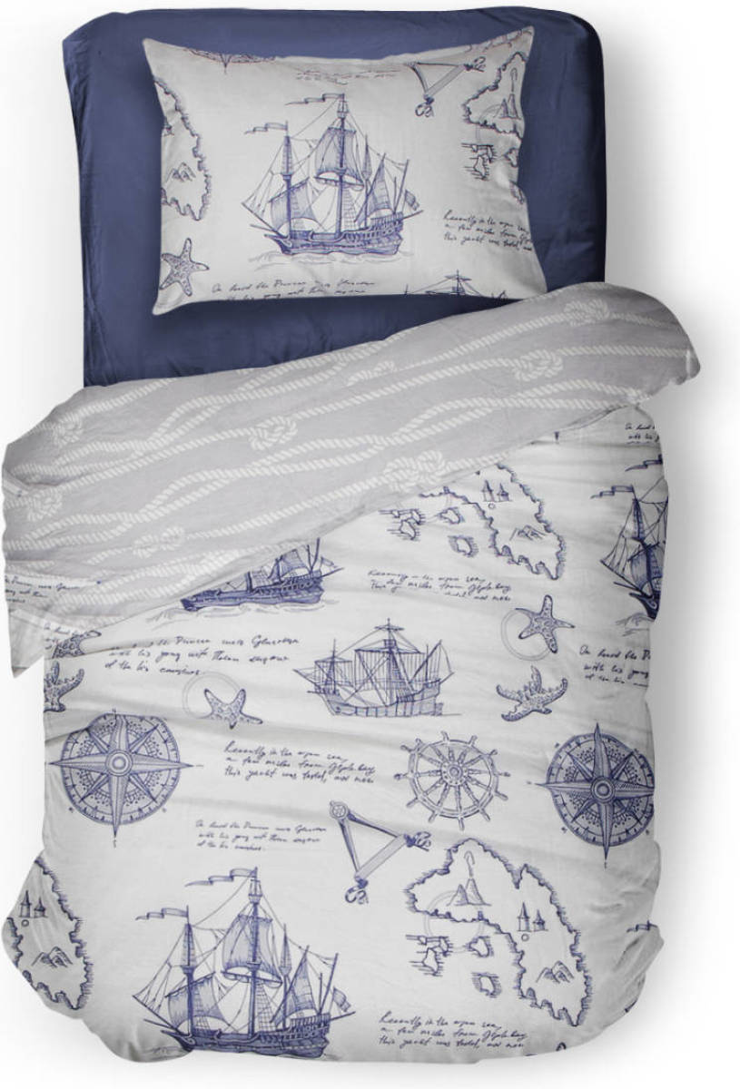 Linnick Kinder Dekbedovertrek 100% Katoen Sailor - Navy/white 140x200cm