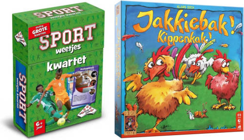 999 Games Spellenbundel - Bordspel - 2 Stuks - Kwartet Sport Weetjes & Jakkiebak! Kippenkak!