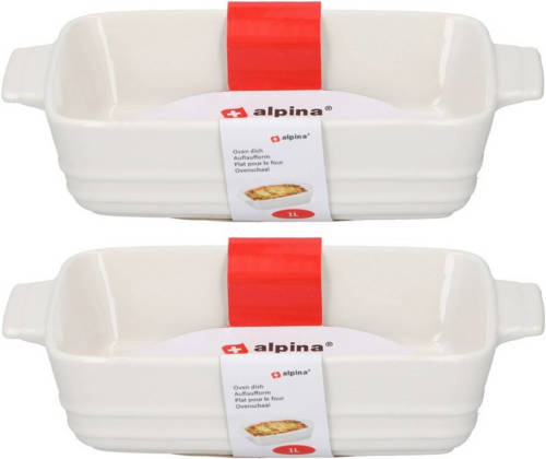 Alpina 2x Rechthoekige Ovenschalen Wit 25 Cm - Ovenschalen