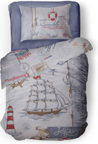 Linnick Kinder Dekbedovertrek 100% Katoen Saillife - Light Blue 140x200cm