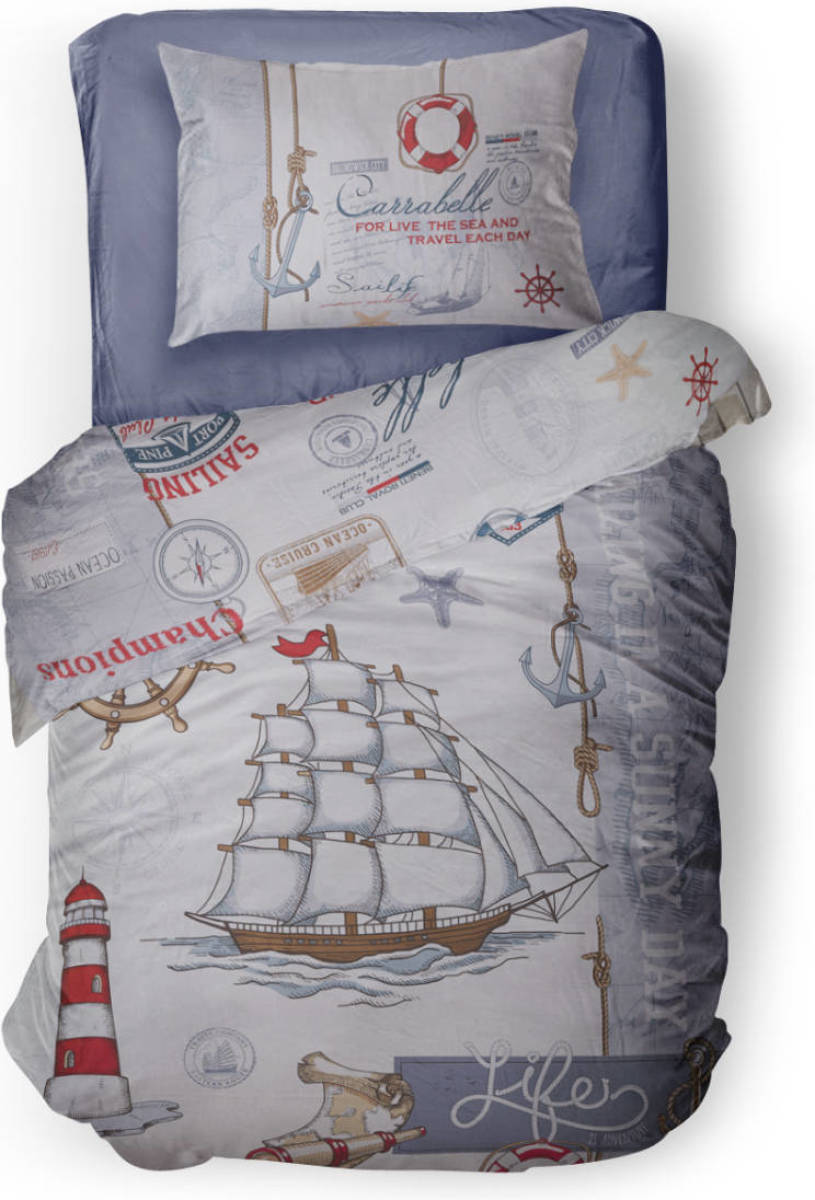 Linnick Kinder Dekbedovertrek 100% Katoen Saillife - Light Blue 140x200cm