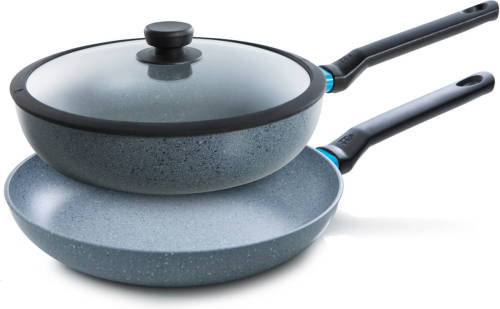 BK Blue Label Granite Koekenpannenset - Koekenpan Ø 24 + Hapjespan Ø 28 Cm - Set Van 2 Stuks