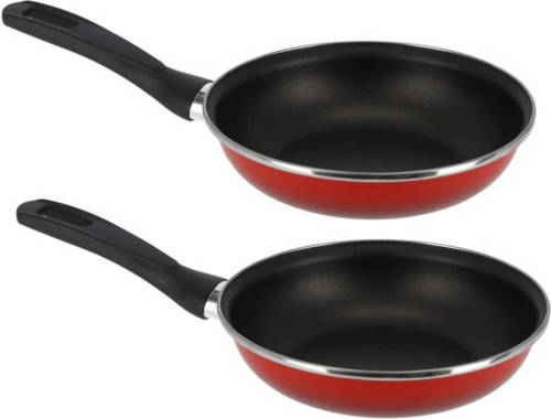 Shoppartners Set Van 2x Stuks Aluminium Koekenpan/hapjespan Merida Rood Met Anti-aanbak Laag 26 Cm - Koekenpannen