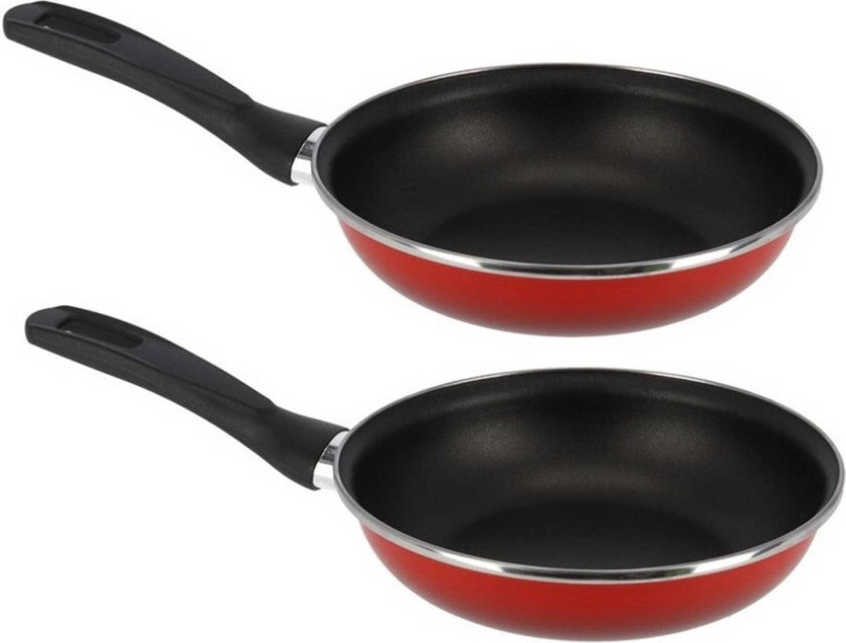 Shoppartners Set Van 2x Stuks Aluminium Koekenpan/hapjespan Merida Rood Met Anti-aanbak Laag 26 Cm - Koekenpannen