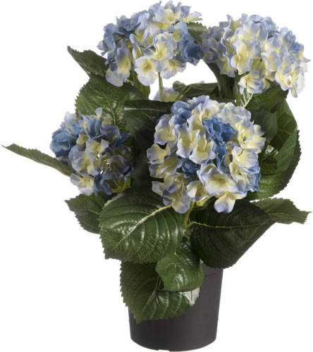 Shoppartners Blauwe Hortensia Hydrangea Kunstplant In Zwarte Kunststof Pot 44 Cm - Kunstplanten