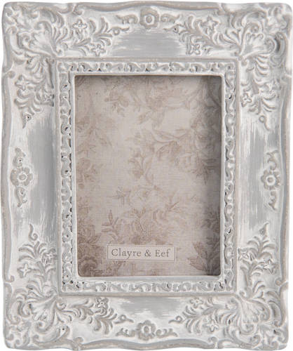 Clayre & Eef Fotolijst 6x8 Cm Grijs Kunststof Rechthoek Fotokader Wissellijst Foto Frame Grijs Fotokader Wissellijst