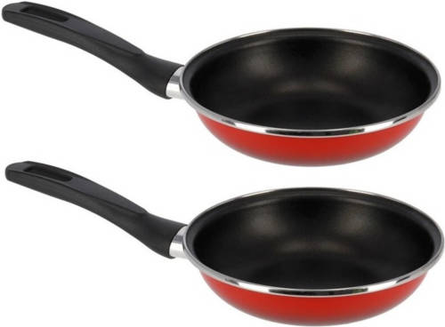 Shoppartners Set Van 2x Stuks Aluminium Professionele Rode Koekenpan Merida Met Anti-aanbak Laag 20 Cm - Hapjespannen