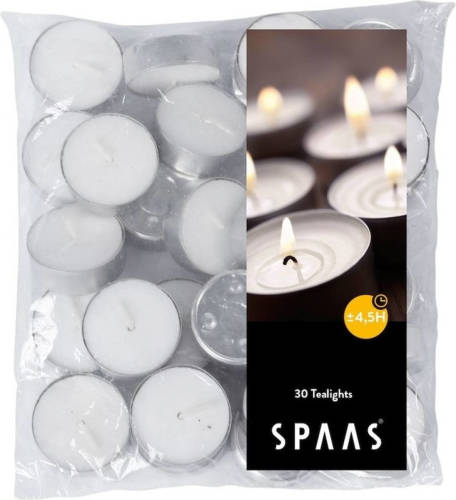 Candles by Spaas 30x Witte Theelichtjes/waxinelichtjes 4,5 Branduren In Zak - Waxinelichtjes