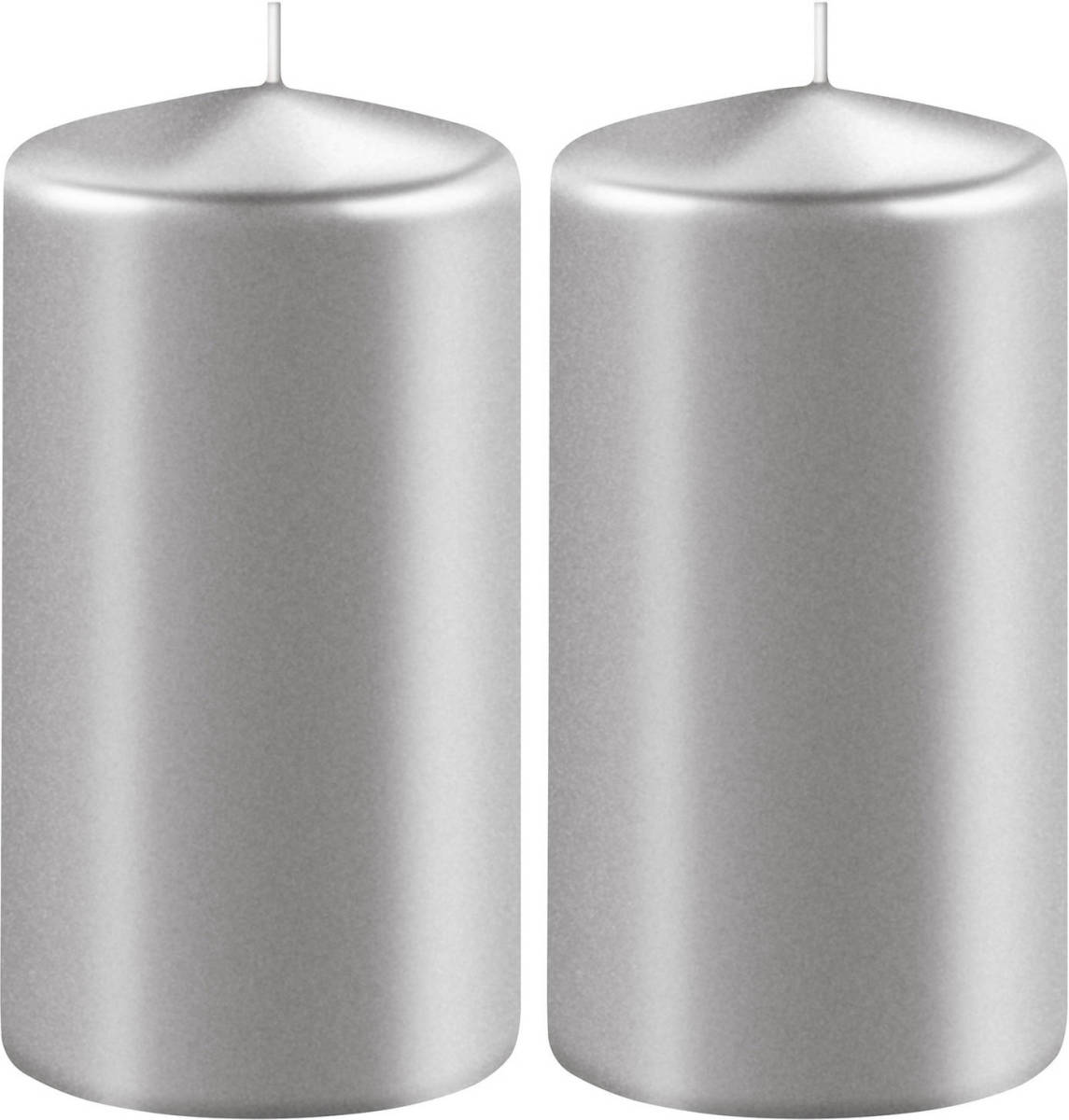 Enlightening Candles 2x Metallic Zilveren Cilinderkaarsen/stompkaarsen 6 X 8 Cm 27 Branduren - Stompkaarsen