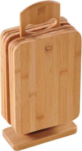 Kesper 6x Rechthoekige Bamboe Houten Ontbijtplankjes Met Houder 22 X 14 Cm - Snijplanken