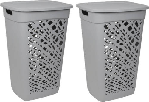 Shoppartners 2x Stuks Wasmanden/wasboxen Met Deksel Grijs Kunststof L43 X B36 X H63 Cm - Wasmanden