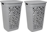 Shoppartners 2x Stuks Wasmanden/wasboxen Met Deksel Grijs Kunststof L43 X B36 X H63 Cm - Wasmanden