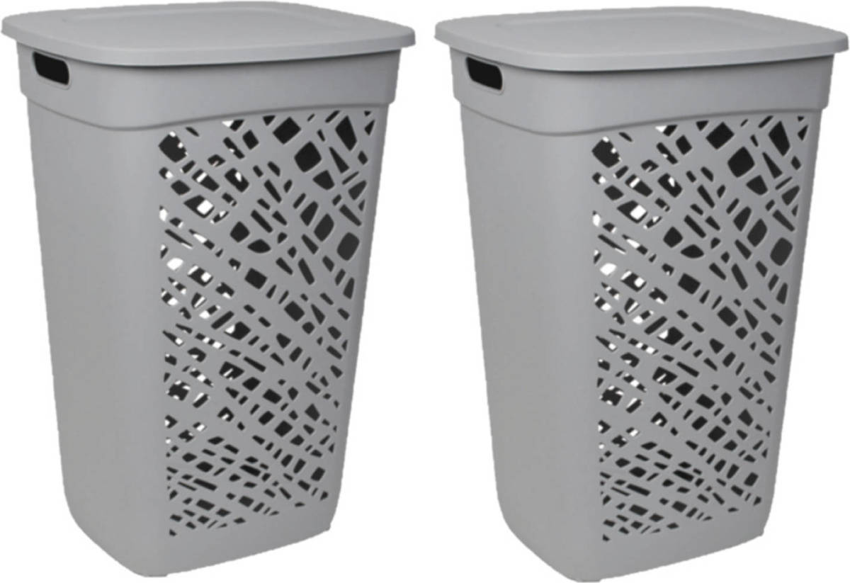 Shoppartners 2x Stuks Wasmanden/wasboxen Met Deksel Grijs Kunststof L43 X B36 X H63 Cm - Wasmanden