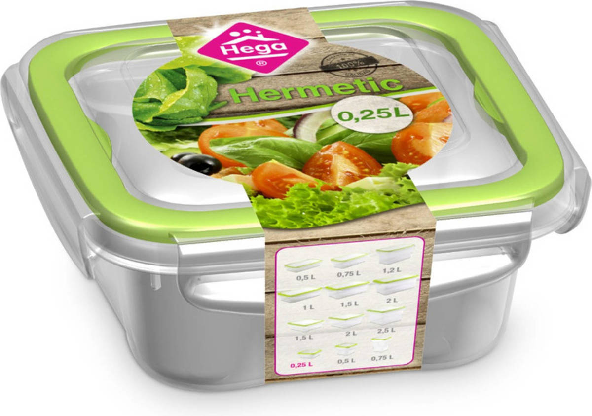 Hega Hogar 1x Voorraad/vershoudbakje 0,25 Liter Transparant/groen Plastic - Vershoudbakjes